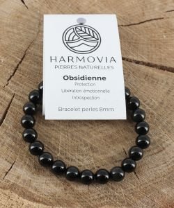 Bracelet Obsidienne Noire Dorée - Perles 8mm, 1 pièce